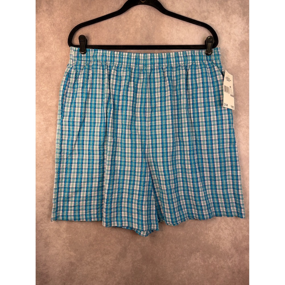Y2K Basic Editions Plus Shorts 1X Blue Plaid Elastic Waist Cotton Casual NEW